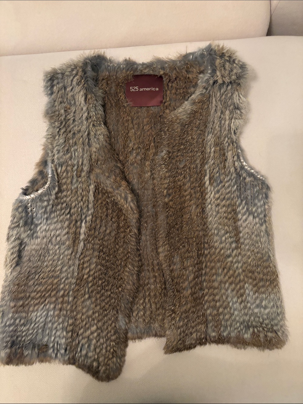 525 America Brown and cream rabbit Fur Vest